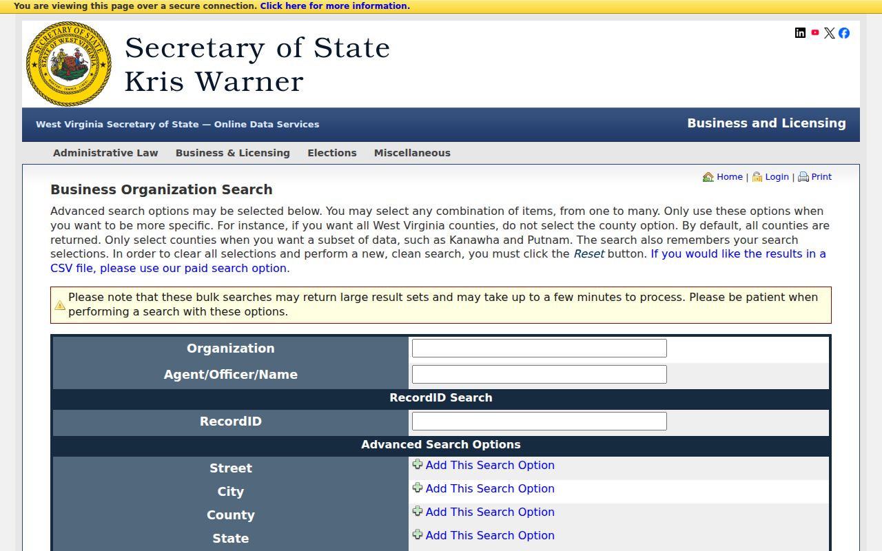 Fayette County property owner lookup West Virginia business entity search