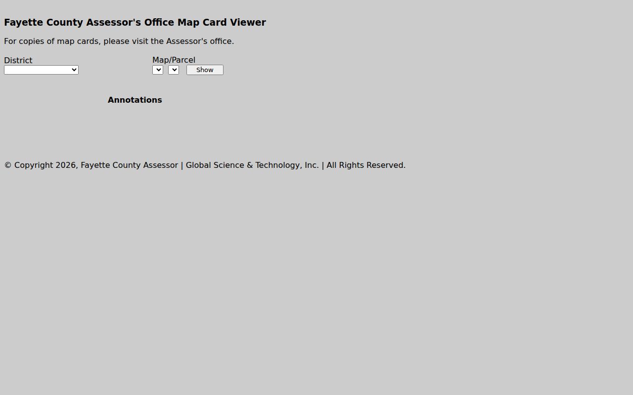 Fayette County current owner assessment map-card selectors