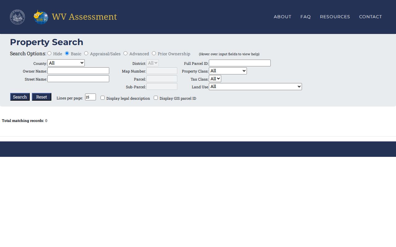 Fayette County property records search fields in West Virginia IAS